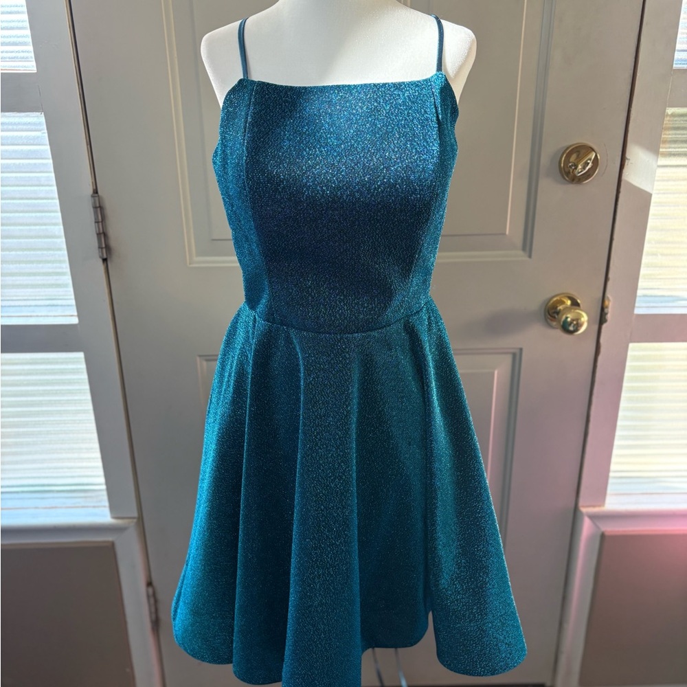 Elegant Sparkly Teal Grade 8 Grad or Semi Formal Dress